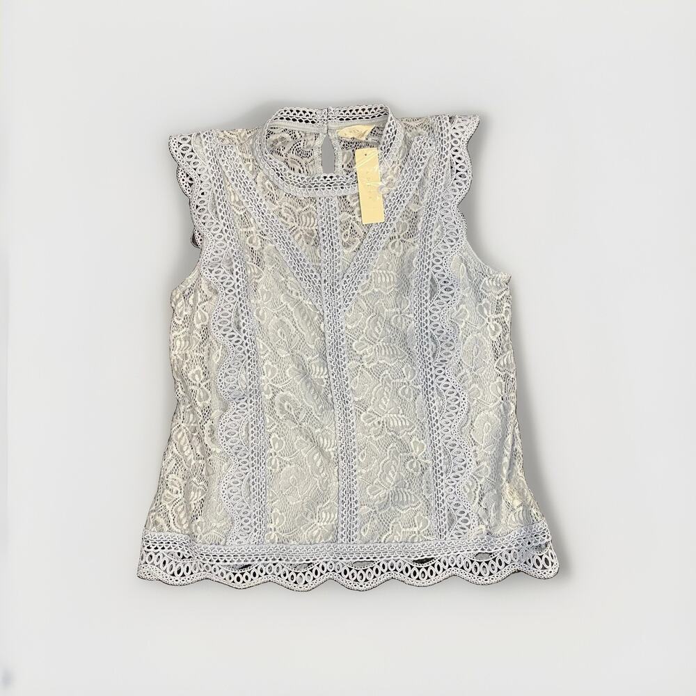 Adiva Women’s Boho Light Blue Lace Lined Sleeveless High Neck Top M